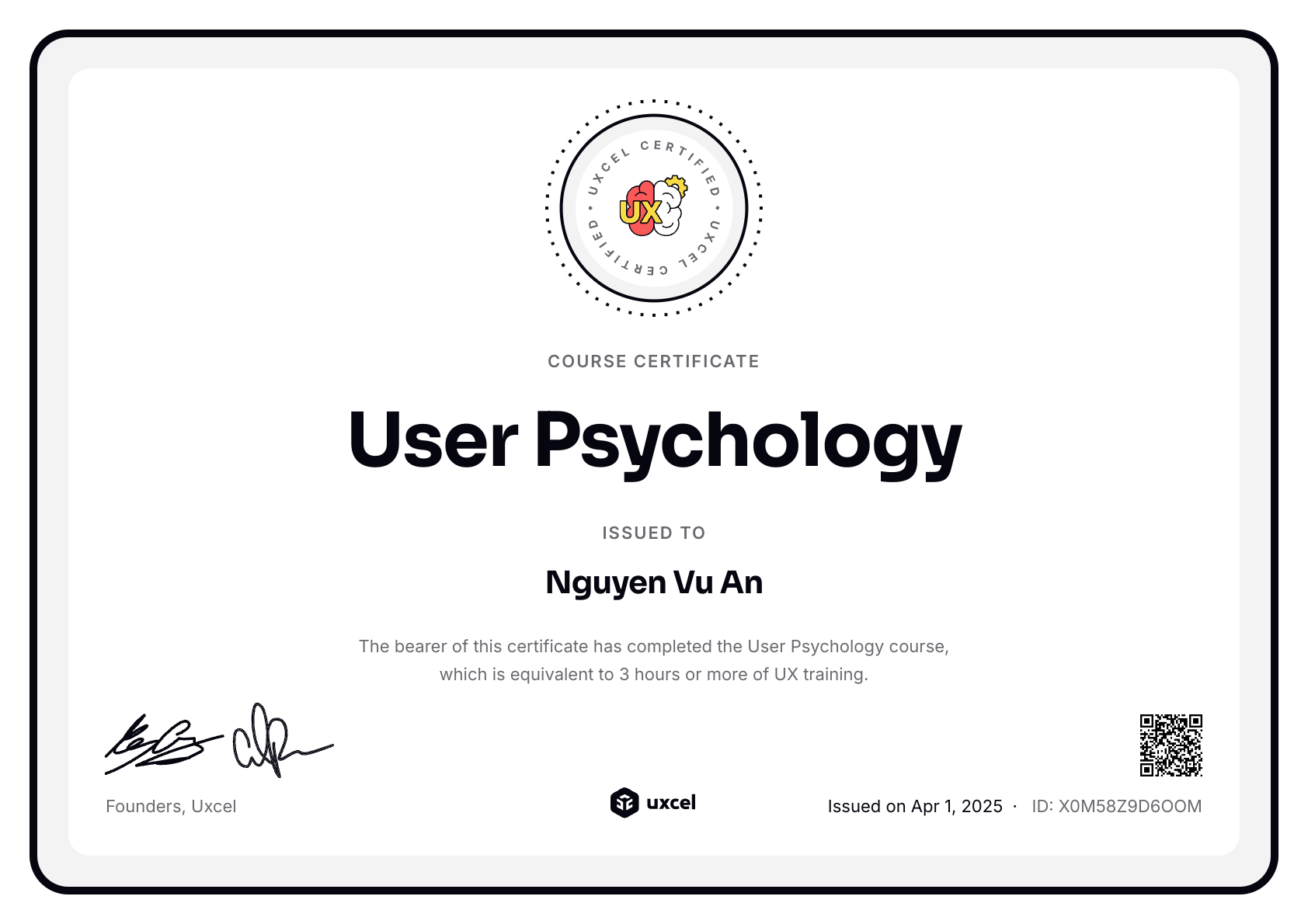 Nguyen Vu An's certificate